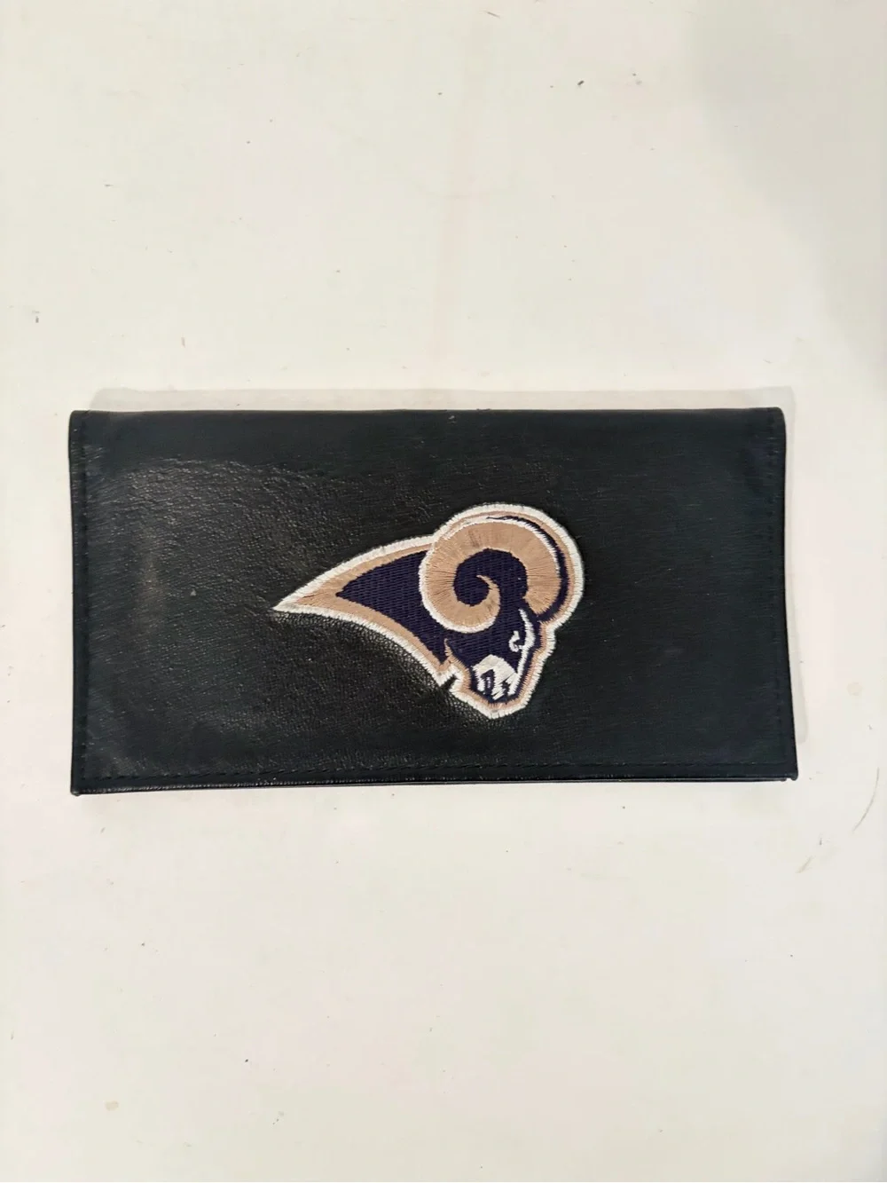 Vintage NFL Embroidered St Louis Rams Black Cowhide Leather Checkbook Holder